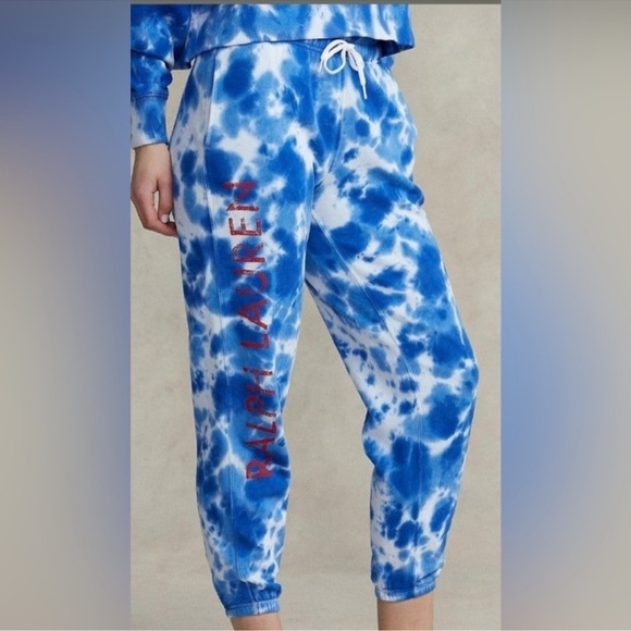 POLO Ralph Lauren Blue Marble Joggers Sweatpants Casual Pants Women's Small NWT - Picture 1 of 7